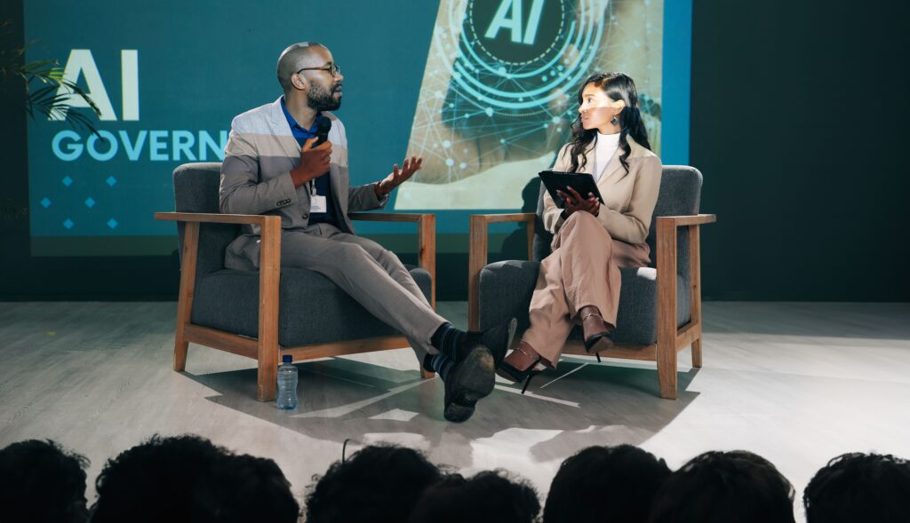 AIの講義で質疑応答をしている場面の画像